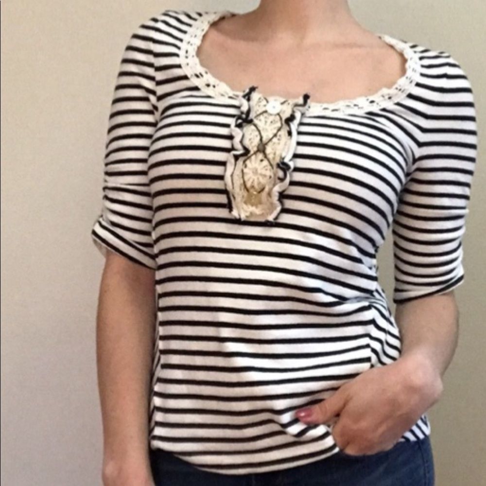 Anthro Postmark Navy Striped Rules & Ruffles - image 2